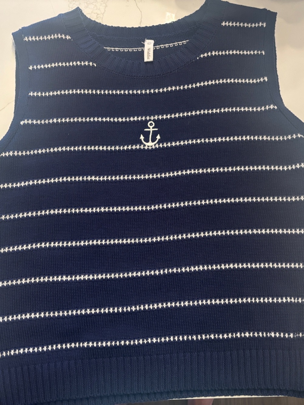 Wishlist Navy Blue & White Striped Knit Tank with Anchor